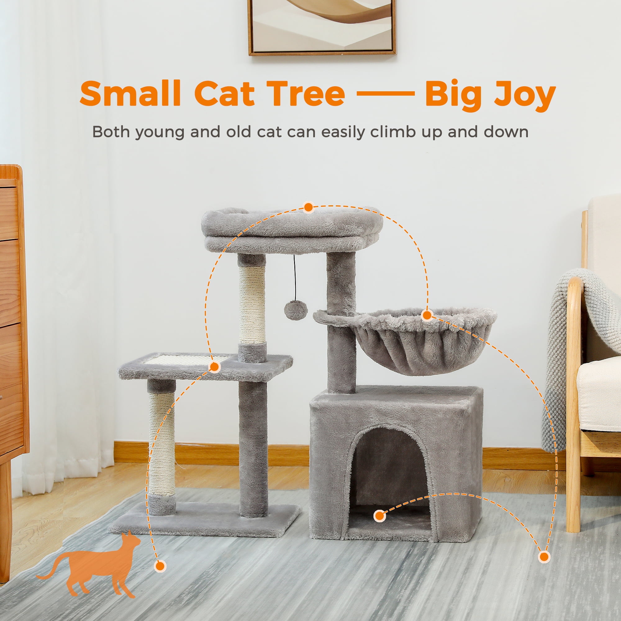 Pefilos 28" Cat Tree Houses for Indoor Cats, Cute Cat Condo for Multiple Cats Cat Climb Holder Cat Tower, Gray Pefilos 28" Cat Tree Houses for Indoor Cats, Cute Cat Condo for Multiple Cats Cat Climb Holder Cat Tower, Gray