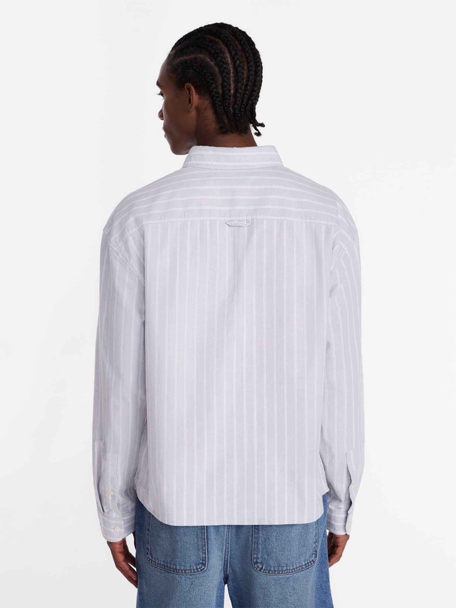 No Boundaries Boxy Cropped Fit Oxford Shirt with Long Sleeves, Men's XS-5XB