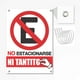 thumbnail image 1 of Señalamiento: "No estacionarse ni tantito" en color blanco y rojo. Plástico estireno calibre 40, ideal para exteriores. Medidas: 35 x 26 cm, rectangular. Letrero, Señal vertical prohibitiva., 1 of 4