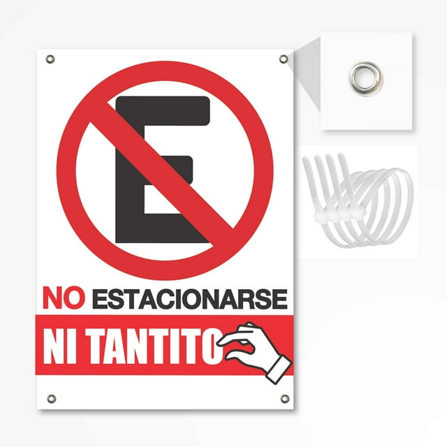 Señalamiento: "No estacionarse ni tantito" en color blanco y rojo. Plástico estireno calibre 40, ideal para exteriores. Medidas: 35 x 26 cm, rectangular. Letrero, Señal vertical prohibitiva.