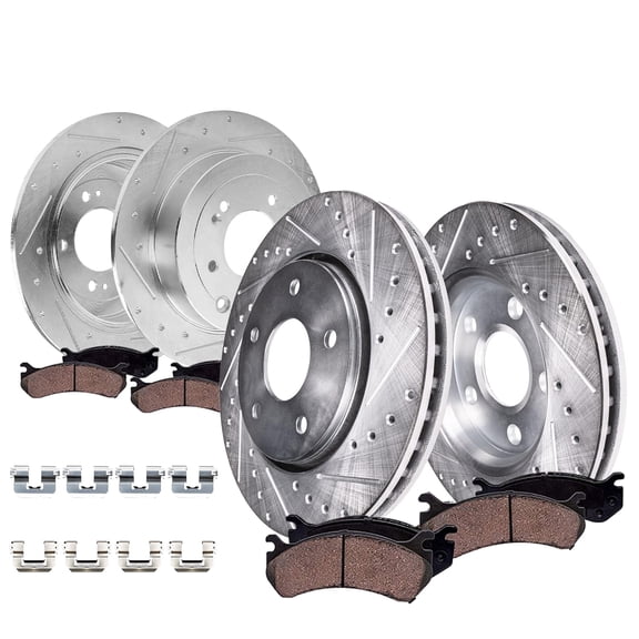 Detroit Axle - 8pc Brake Kit for 2017 2018 2019 2020 2021 2022 Kia Sportage, Drilled and Slotted Disc Brake Rotors Ceramic Brakes Pads Replacement: 12.60" inch Front and 11.89" inch Rear Rotor