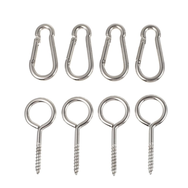 POINTERTECK 4 Sets Screw Eye Hooks Heavy Duty Screw Hooks with Mountaineering Buckles