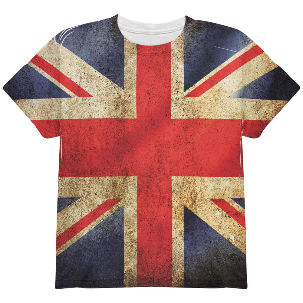 Old Glory - British Flag Union Jack Grunge Distressed All Over Youth T ...