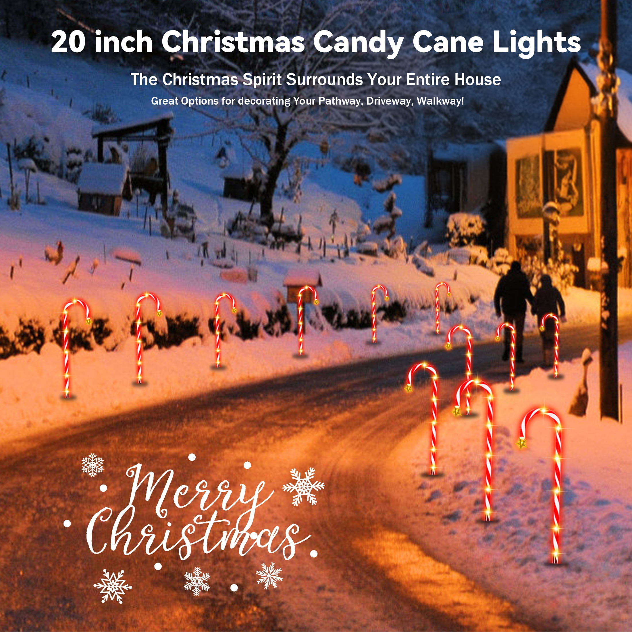 25’’ Christmas Candy Cane Lights,  72 LED Pathway Markers Lights for Christmas Outdoor Decorations, 12 Pack