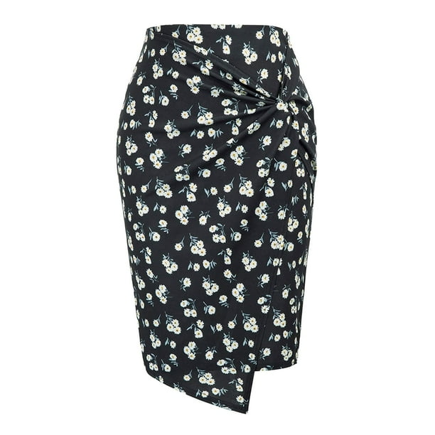 Gibobby mini faldas de mujer con estampado floral de lápiz de oficina floral elegante para mujer(Negro, XL)