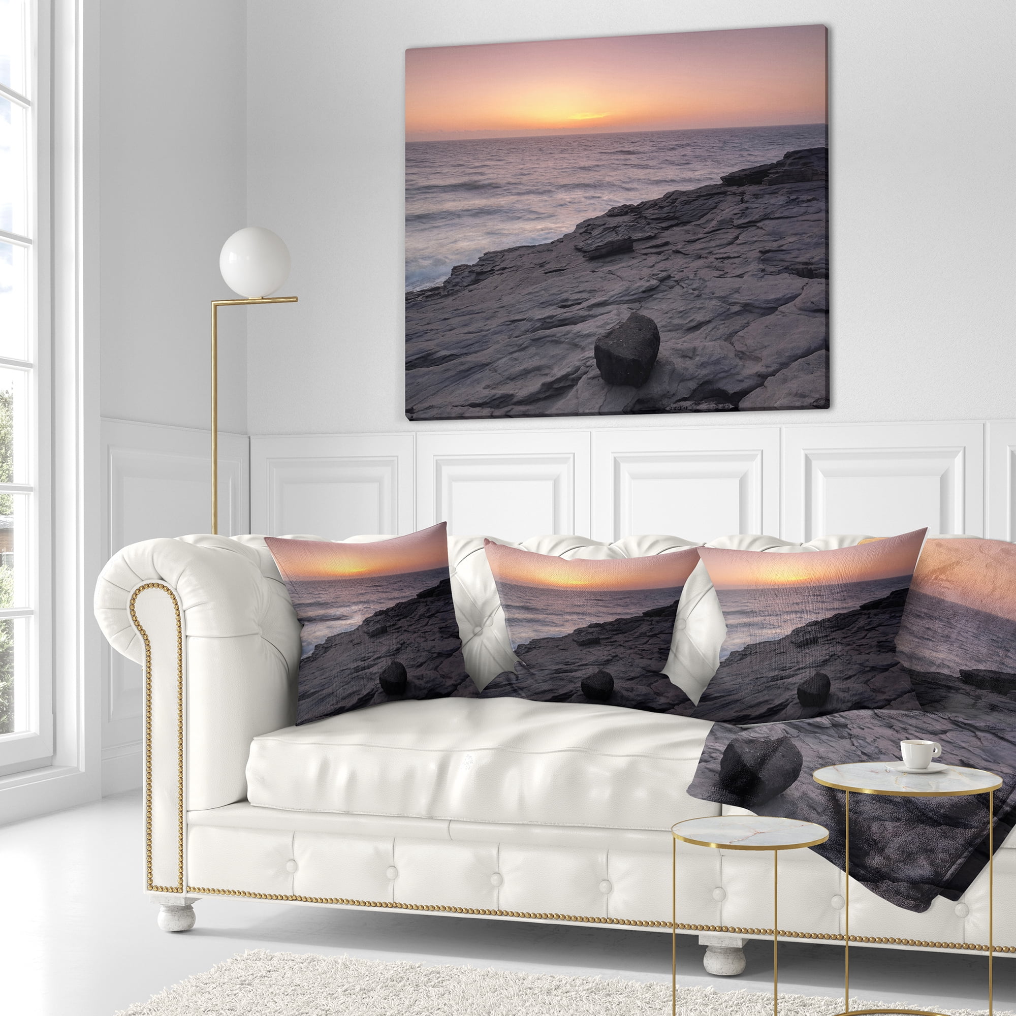 Designart Massive Rock on Beach Magoito Sintra - Seashore Throw Pillow - 16x16