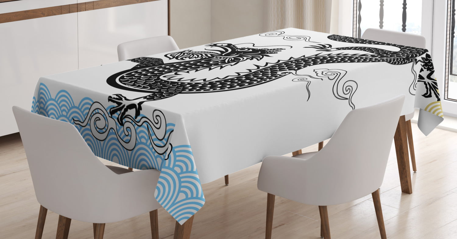 60 X 90 Inch Chinese Dragon Proof Spill-Proof and Water Resistance Tablecloth,Decorative Fabric Table Cover for Outdoor and Indoor