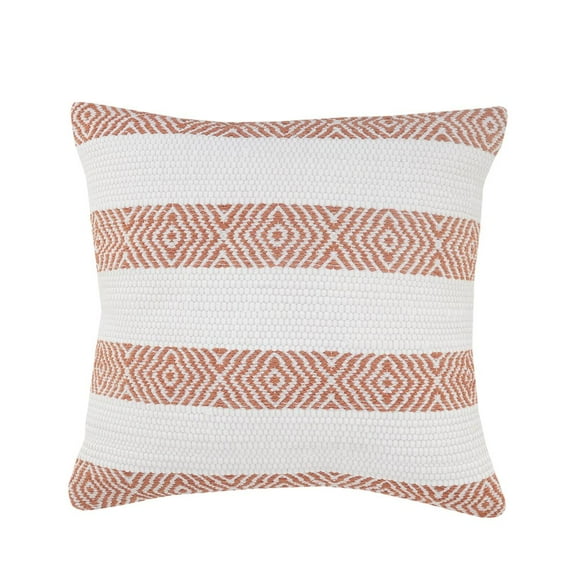 LR Home Ox Bay Hand-Woven White/Orange Diamond All-Natural Cotton Pillow Cover