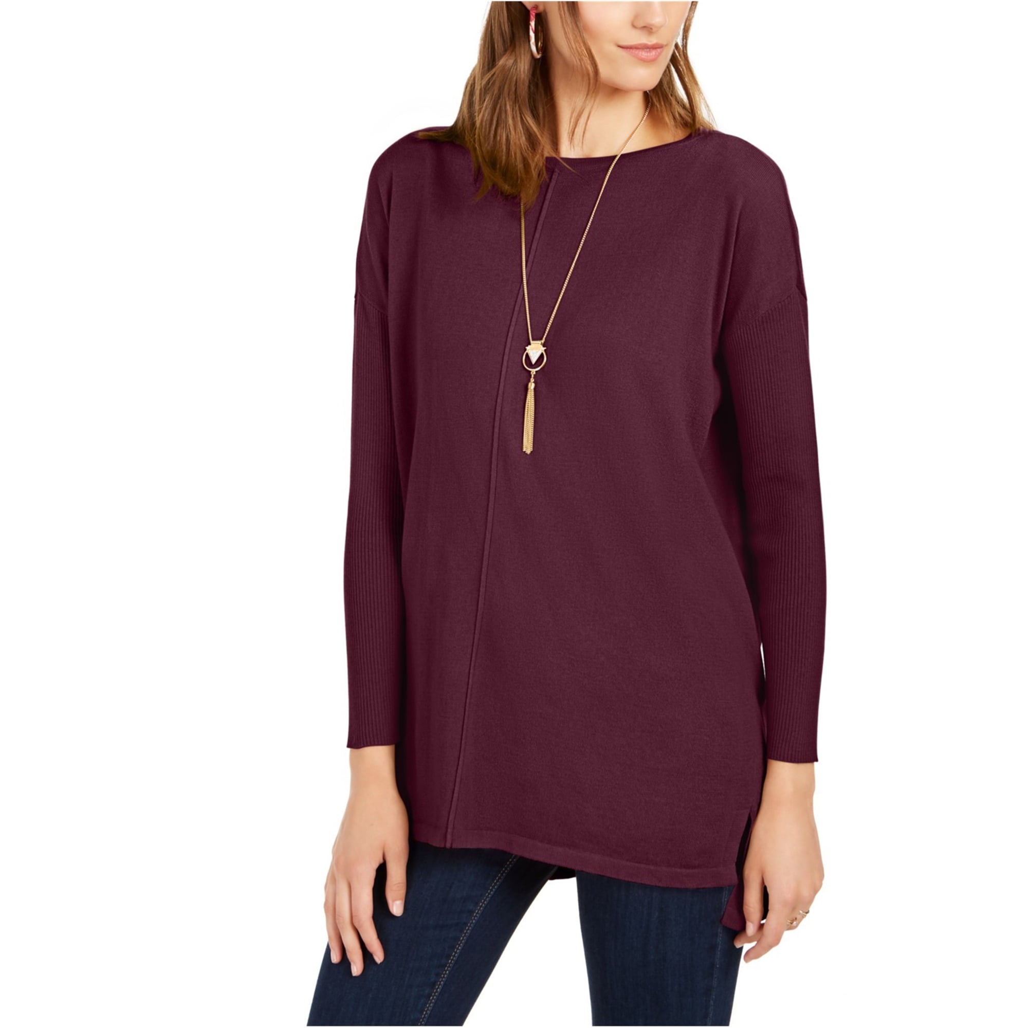 Style Co. Womens Seam Front Tunic Sweater Red PS Walmart