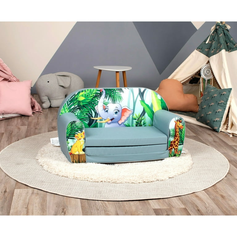 Delsit Toddler Couch 2 in Elephant 1 Flip Sized Sofa Lounger, Foam Kid Open