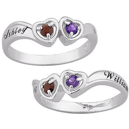 Family Jewelry Women's Personalized Sterling Silver Couple's Birthstone Ring