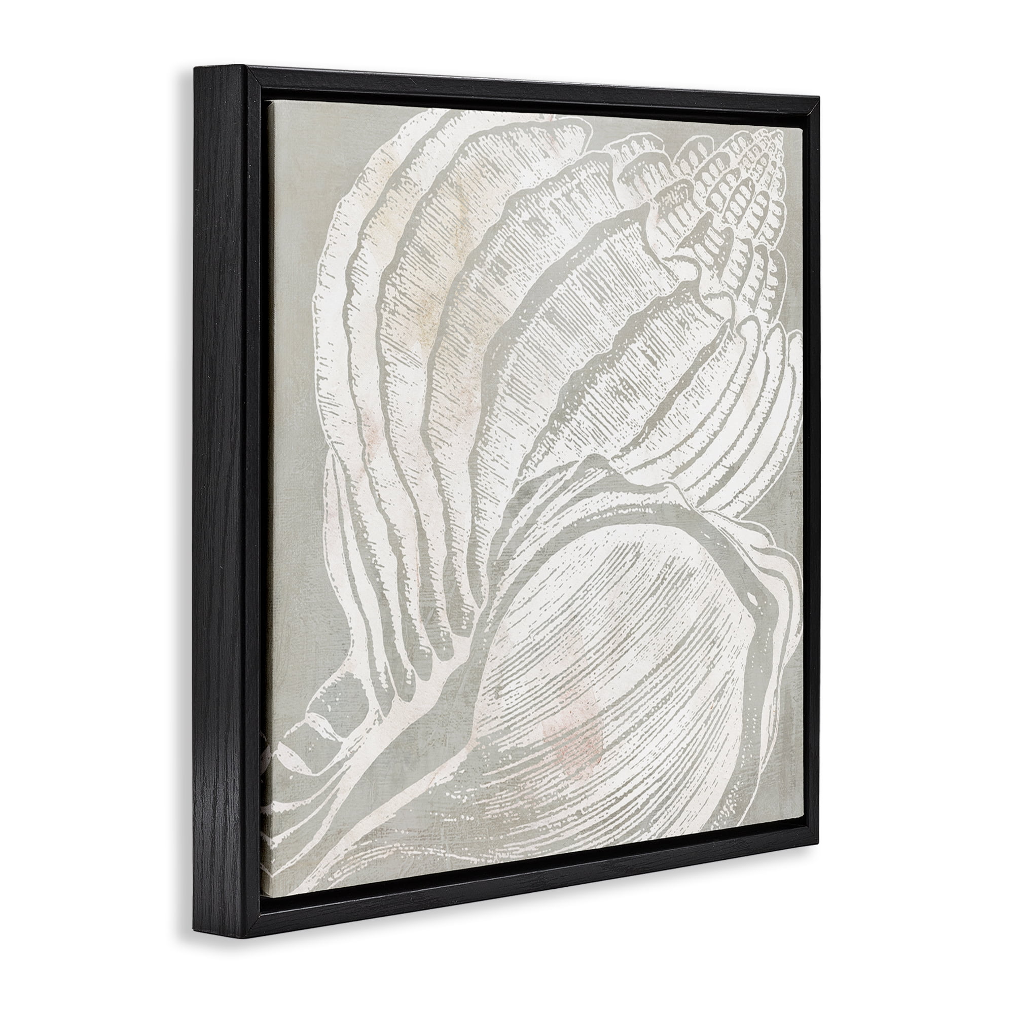Stupell Industries Beige Conch Pattern Nautical & Beach Painting Black Floater Framed Canvas Art Print Wall Art, 18 x 18