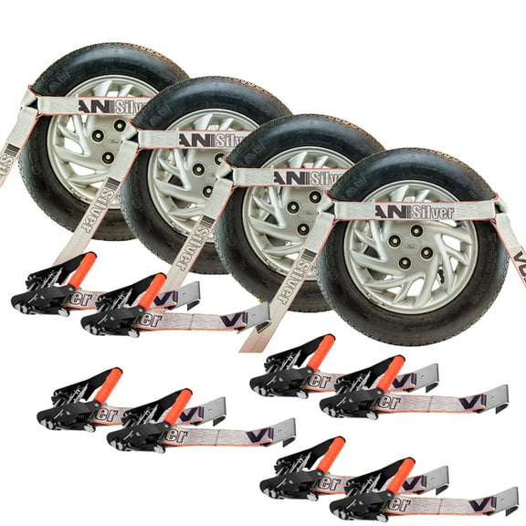 VULCAN Car Tie Down - Flat Hooks - Side Rail - 4 Pack - Silver Series - 3300 Lbs SWL