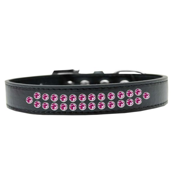 Dog, Puppy Pet Fashion Collar, "Two Row Bright Pink Crystal Rimsets"