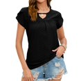 thumbnail image 1 of Blusa con escote recortado Color liso Manga de pétalo hueca Blusa recortada Top para mujer Verano, 1 of 8
