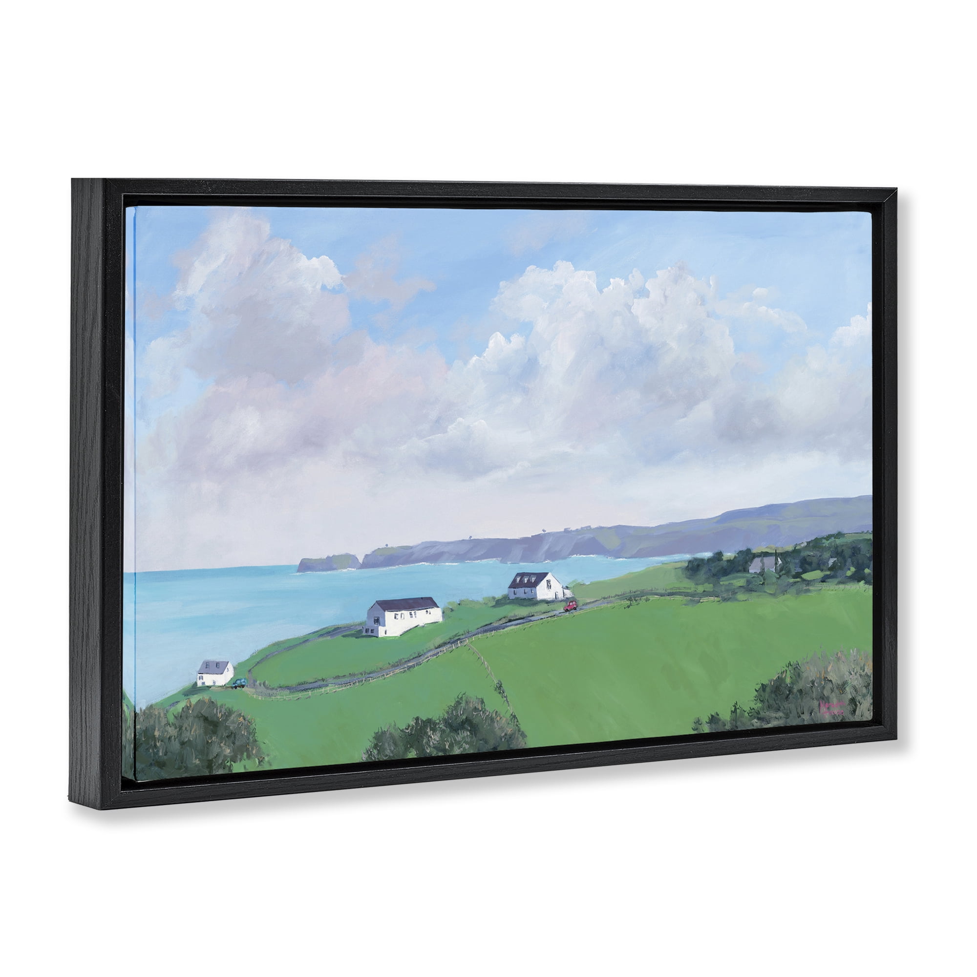 Stupell Industries Coastal Farm Houses Landscape Painting Black Floater Framed Art Print Wall Art, 31 x 21