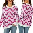 thumbnail image 3 of Wassery Women Loose Knit Sweater Contrast Color Long Sleeve Pullovers Tops Spring Fall Crew Neck Jumpers Streetwear, 3 of 4