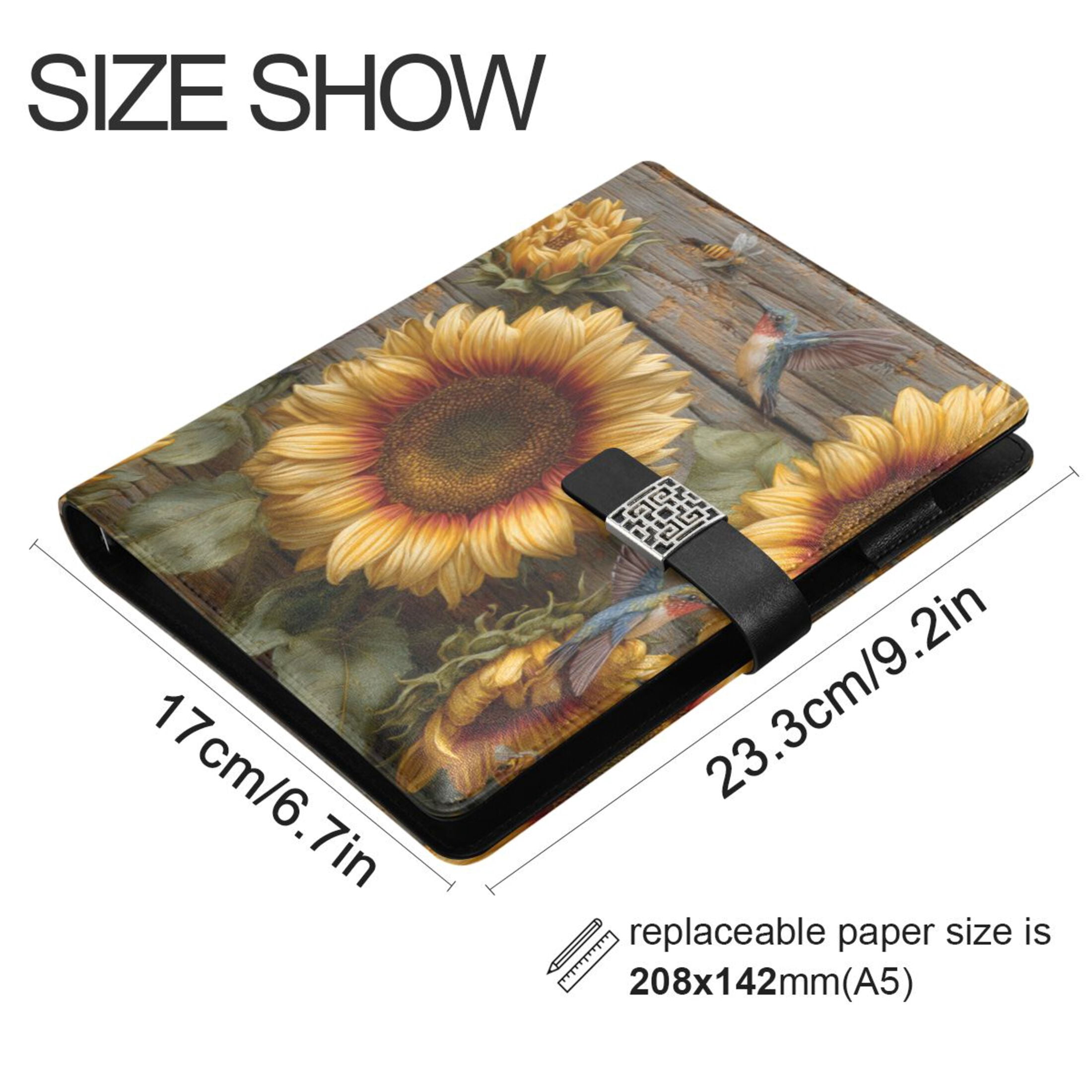 Leather Planner Leather Notebook Notebook Journal Binder Design Pen Pocket Design Convenient for Storage Three Sunflowers Pattern