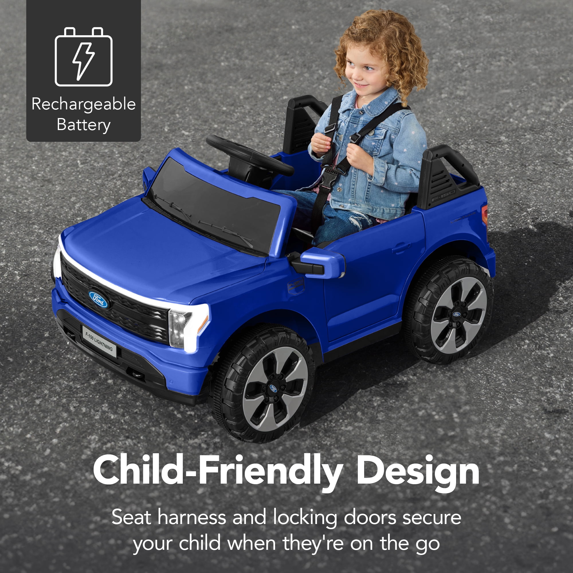 Best Choice Products Kids 12V Ride On Car Officially Licensed Ford Lightning Truck w/ Remote, LED Lights - Blue