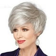 thumbnail image 5 of UYUH Short Gray Wigs Stylish Short Haircuts for Older Lady Mixed Black Grey Highlight Synthetic Wig with Bangs for Daily Party 12in, 5 of 5
