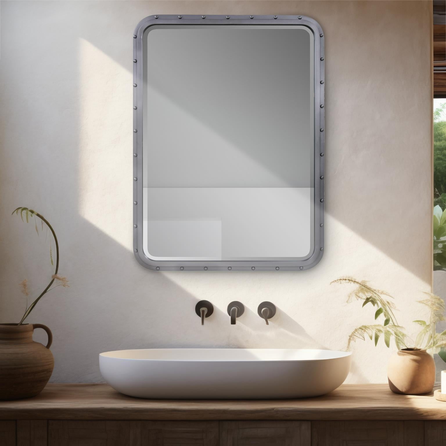 Tyler Dillon Metal Framed Industrial Mirror with Rivet Details