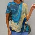 thumbnail image 4 of Ladies T-Shirt Blue And Gold Marble Print O Neck T Shirts Short Sleeve Vintage Design Tshirt Casual Top Tees Large Size, 4 of 7