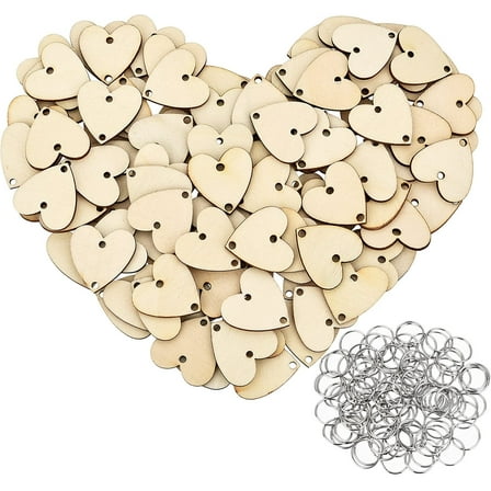 Lsupdaol 200 Pieces in Total, Wooden Heart Tags with Holes and Rings, Family Birthday Plaque Tags Heart Shaped Wood Discs for Birthday Reminder Calendar Board Chore Boards Wedding DIY Crafts