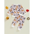 thumbnail image 4 of Suealasg Toddler Baby Boys Halloween Outfits 6M 1T 2T 3T Infant Boys Pumpkin Print Long Sleeve Crew Neck Sweatshirts Long Pants 2Pcs Halloween Tracksuit Clothes Set, 4 of 7