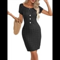 thumbnail image 3 of Vestido Informal de Verano de Punto para Mujer, Corta, Cuello Redondo, Corte Entallado, Estilo Camiseta, Vestidos Ajustados Negro XL, 3 of 9