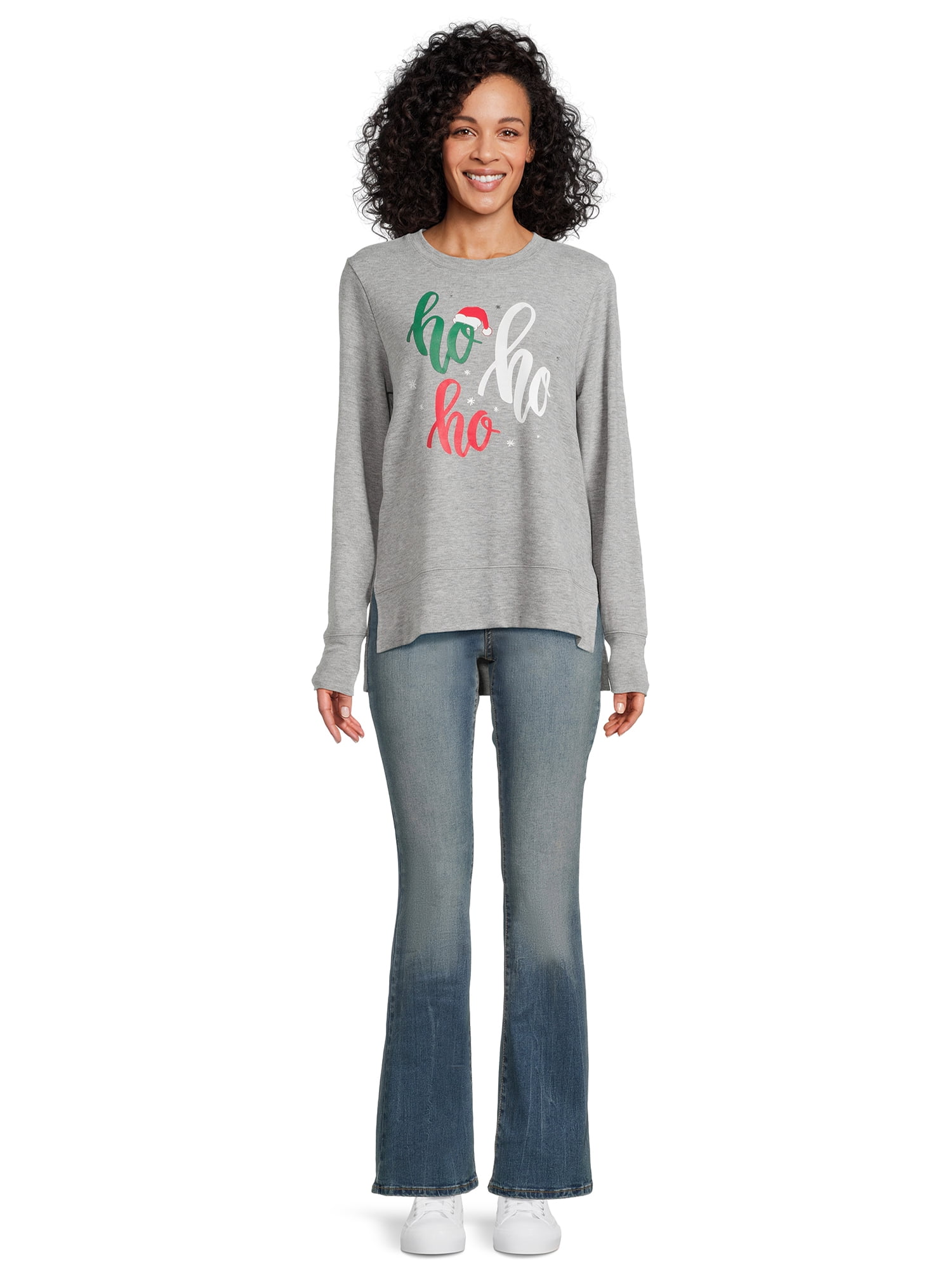 Women's Christmas Ho Ho Ho Long Sleeve Top, Winter Hacci Knit Sweater from Holiday Time, Sizes S-XXXL