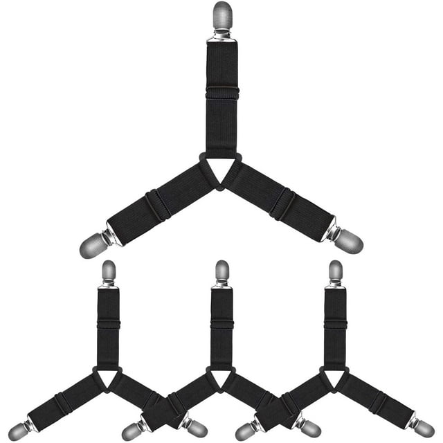 Correas ajustables para sujetar sábanas, clips elásticos triangulares antideslizantes para las esquinas del colchón con pinzas de agarre resistentes (juego de 4)