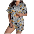 thumbnail image 3 of Weebloom Halloween Womens Summer Pajamas Sets Two Piece Outfits Cat Print Short Sleeve V Neck Shorts Set Sleepwear Nightwear Pjs Loungewear Grey 2Xl, 3 of 6