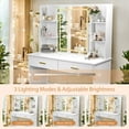 thumbnail image 2 of Vanity Desk with Mirror and Lights, Makeup Vanity with 2 Drawers and 6 Storage Shelves, 3 Lighting Modes Adjustable Brightness, Vanity Set with Cushioned Stool for Bedroom, 2 of 7