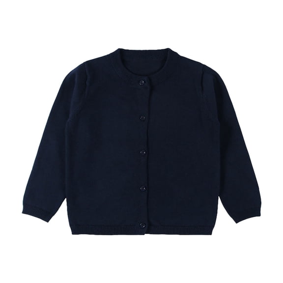 LYHaoo Girls Crewneck Cardigan Sweaters Long Sleeve Kids Button Down Cotton Sweaters School Uniform Sweaters for Little Girls 18-24 Months(Blue)