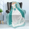 thumbnail image 4 of Bridal Shower Soft Flannel Fleece Throw Blanket, Bride with Her Bridemaids Flowers Celebration Party Artwork, Cozy Plush for Indoor and Outdoor Use, 70" x 90", Turquoise Blue and White, by Ambesonne, 4 of 5