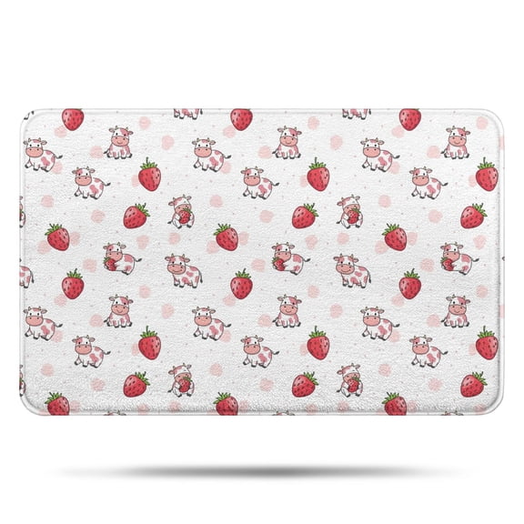 Pink Cow Strawberry Pattern Bathroom Rugs Mat,Non Slip Microfiber Bathroom Rug,Rubber Backing,Soft Bathroom Mats for Bathroom Floor,Tub and Shower,17x27in(43x68cm)