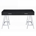 thumbnail image 4 of Desks, Modern 2-Drawer Writing Desk with Black High Gloss Top & Chrome Base | 32"H x 54"W x 22"D | Black+Silver | Wood+Metal, 4 of 6