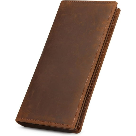 CAILDANL Men's Vintage Genuine Leather Long Wallet for Checkbook Credit Cards