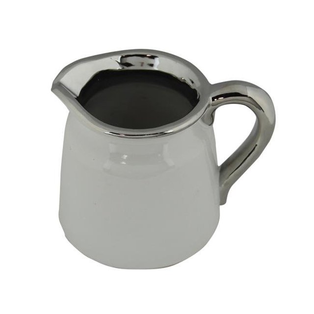 Cheungs 5083S-SV 2 lbs White Ceramic Pitcher with Electroplate Silver Trim