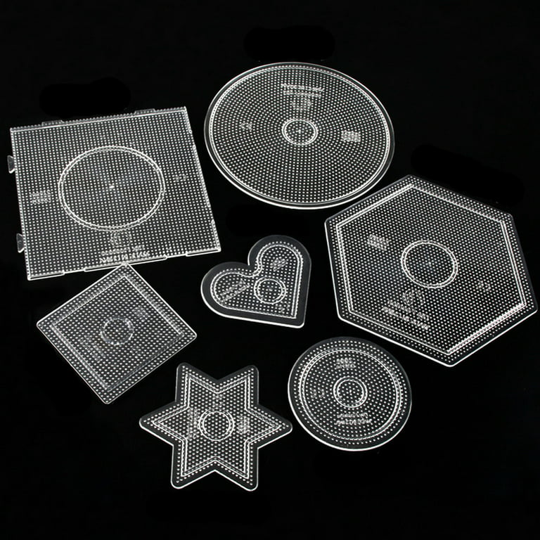 H&W 3PCS 5mm Fuse Beads Boards, Large Clear Pegboards Kits, Hexagon &  Square & Round, with Gift 4 Lroning Paper (WA3-Z2)