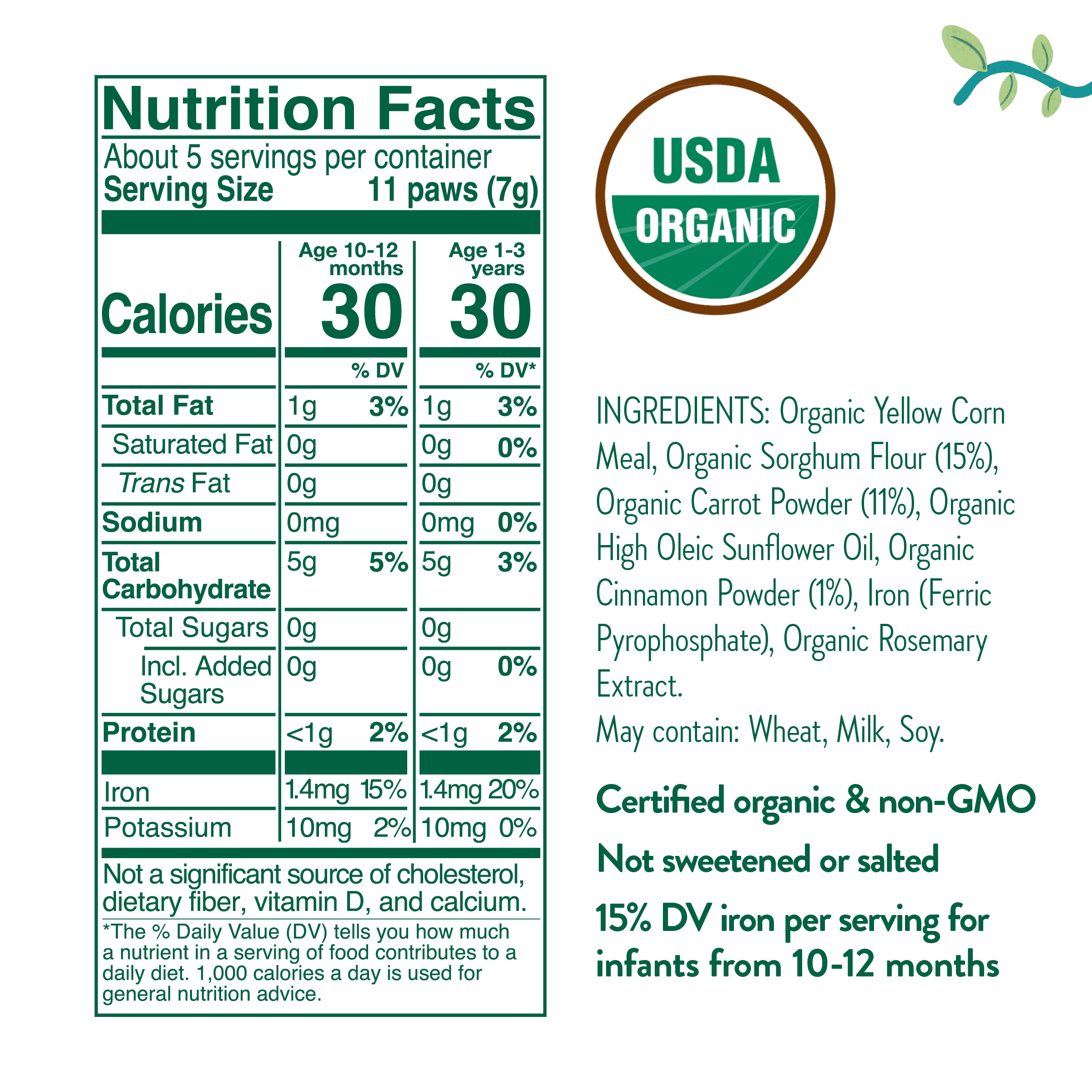 Little Bellies Organic Carrot & Cinnamon Paws, 1.25 oz