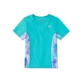 thumbnail image 1 of Speedo Girl's UV Protection Printed Splice UV Protection Swim Shirt Short Sleeve Rashguard - Scuba Blue, Size XL, 1 of 2