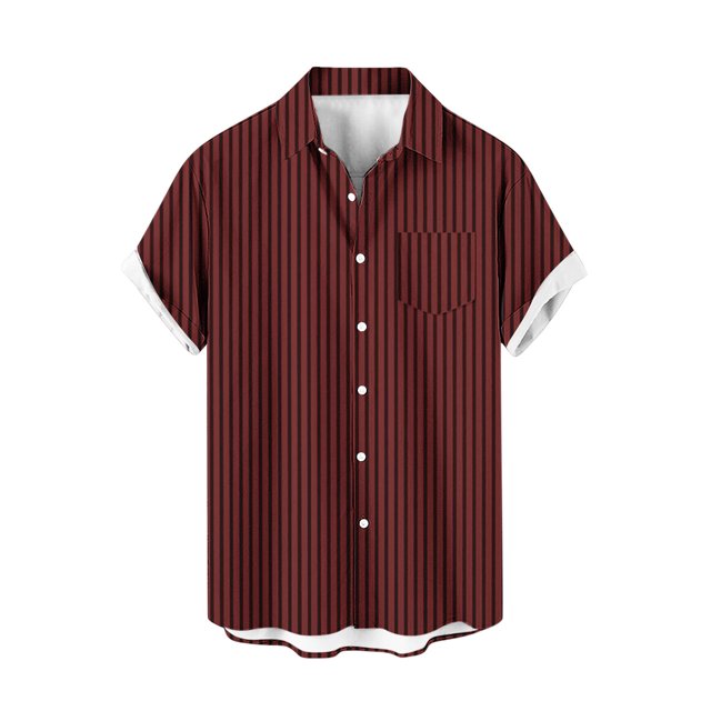 fatyb Mens Striped Shirts Summer Short Sleeve Button down Shirts Casual Vacation Beach Pocket Shirts