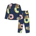 thumbnail image 2 of Uemuo Sloth with Donuts Pattern Womens Pajama Sets,PJ Set for Women,Pajamas for Women Logo,Long Sleeve Pajama Set for Women,Soft Long Sleeve Top With Pants-X-Large, 2 of 9