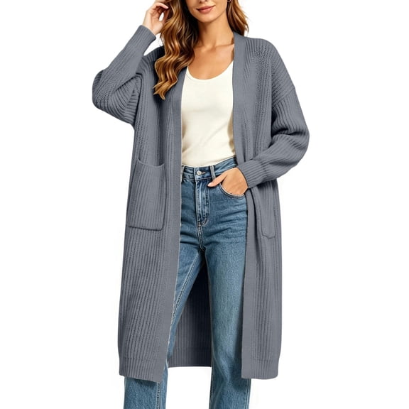 yillto Womens Maxi Cardigan Plus Size Long Sleeve Open Front Sweater Cardigans with Pockets M-5XL
