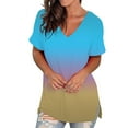thumbnail image 2 of Yubnlvae Tie-Dye V-Neck Tee - 2024 Summer Gradient Print Casual Top (Trendy Textured Fabric | Tummy Control | Multiple Colors) (Sky Blue | XL), 2 of 6