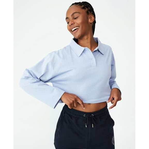 Cotton On Body Womens Polo Long Sleeve Top Iced Sky XS