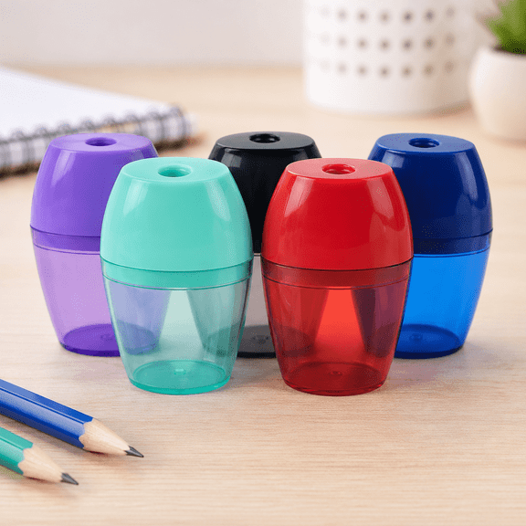 5 Count Manual Pencil Sharpeners with Shavings Containers, Assorted Colors, Compact Portable Pencil Sharpeners for Office, Home, Art and Desk Supplies