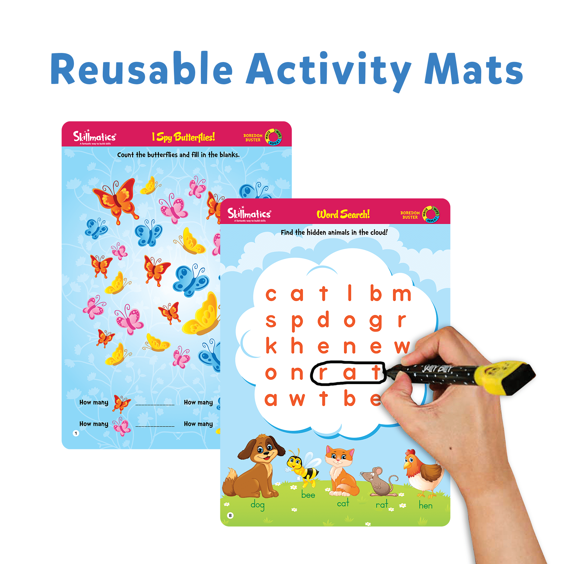Skillmatics Educational Game - Boredom Buster, Reusable Activity Mats with Dry-Erase Marker for Kids Ages 3-6