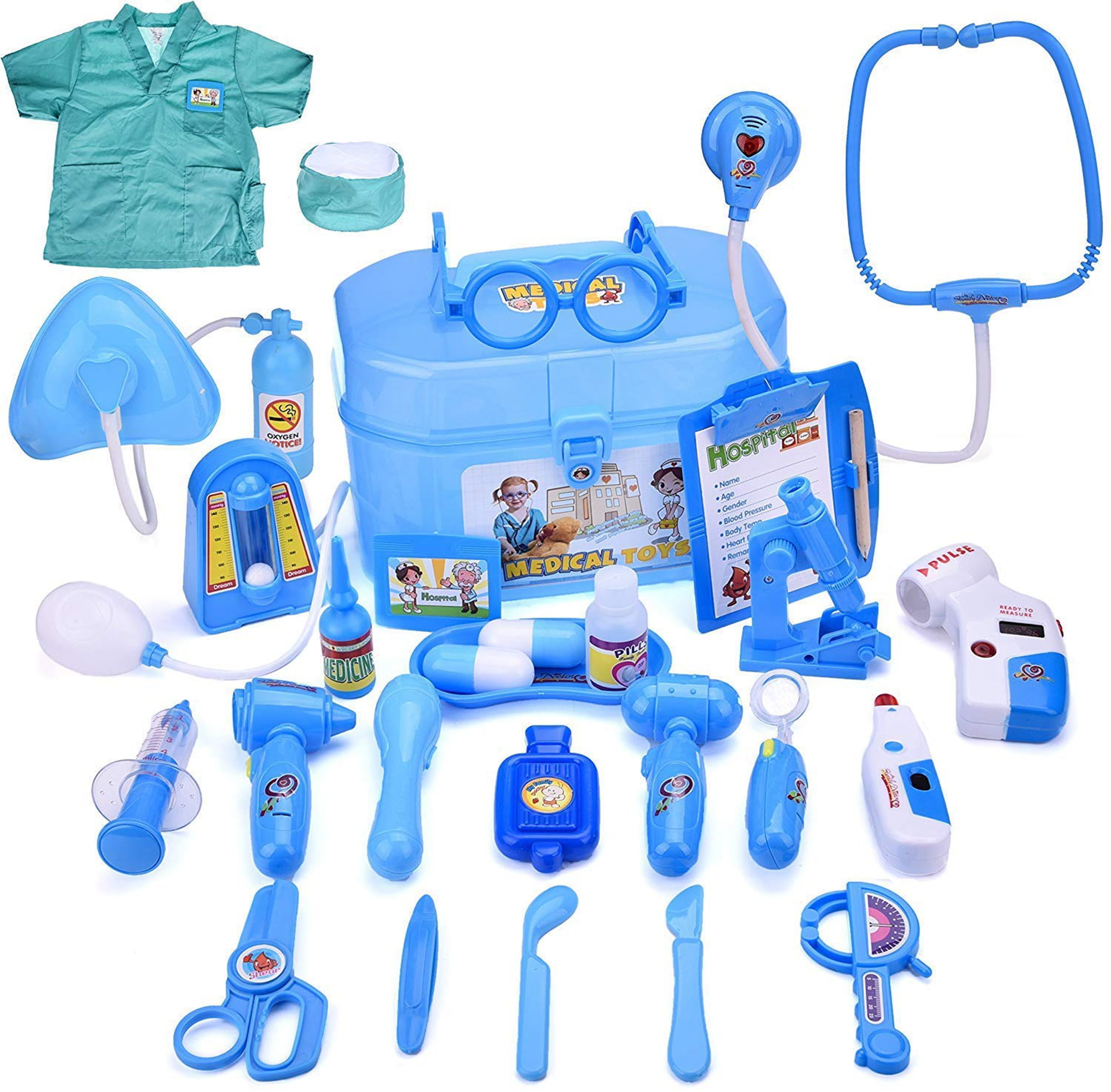 Doctor Play Set Simulation Doll Medical Box Kit Pretend Toys for Kids Blue 